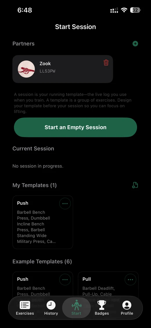 zRep Start Session screen showing templates and quick start actions