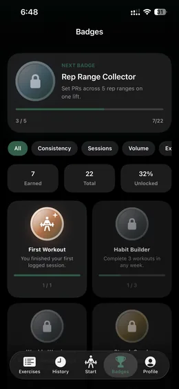 Achievements screen