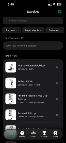 Exercise library screen