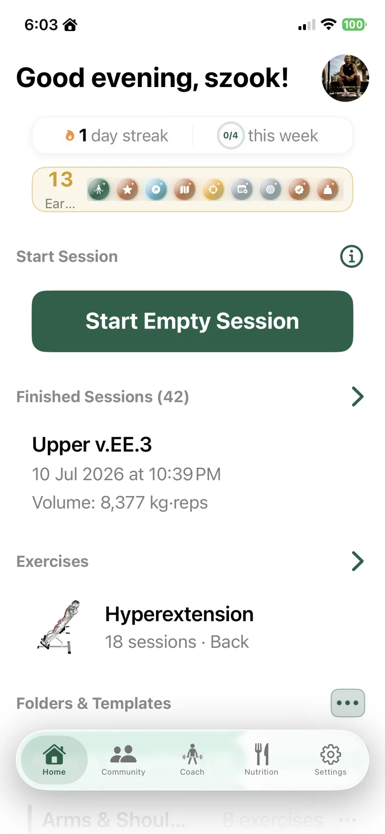zRep Home screen with Start Empty Session
